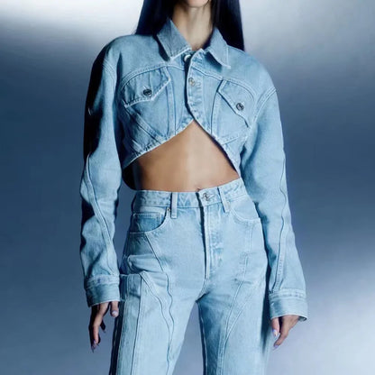 Retro Charm Cropped Denim Navel Jacket