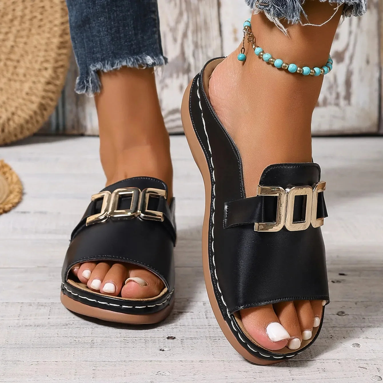 Summer Stride Chunky Wedge One-Shoulder Slippers