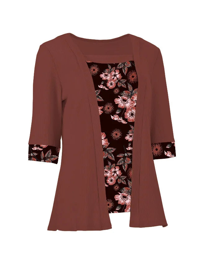 Layered Bloom Splice Casual Top