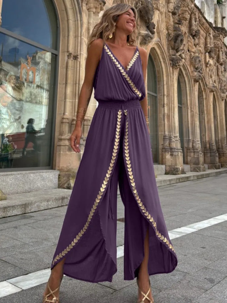 Golden Hour Elegance V-Neck Romper