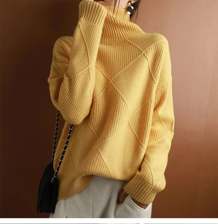 High Collar Sweater  Pure Color Diamond