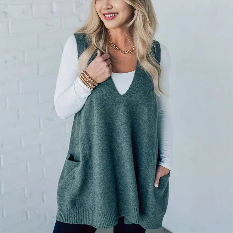 Loose V-Neck Sweater Vest Jacket