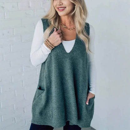 Loose V-Neck Sweater Vest Jacket