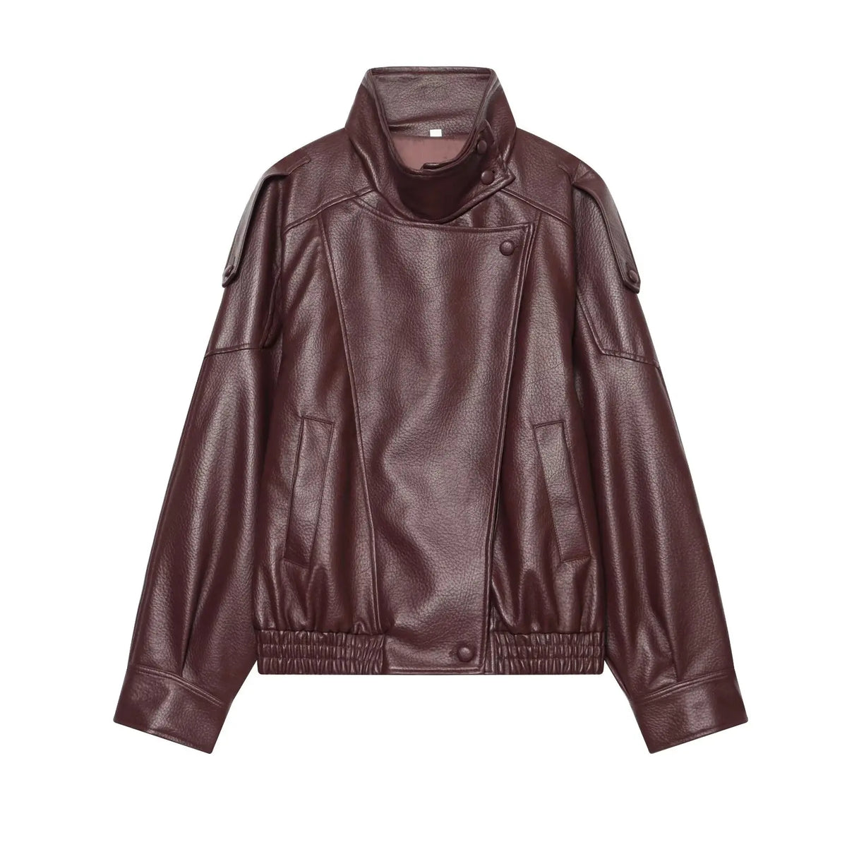 Women's Faux Leather Jacket – Loose Fit Stand Collar Winter Coat