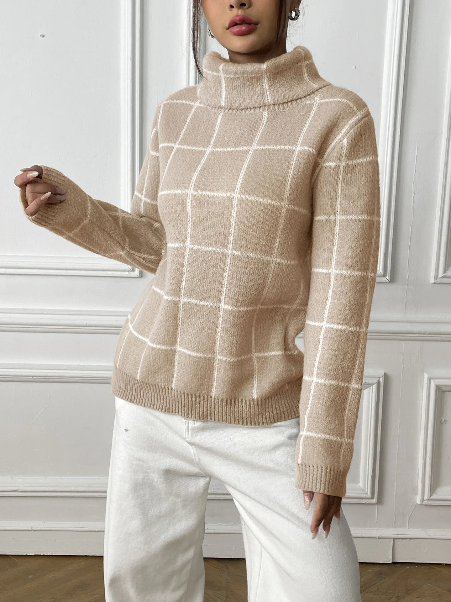 Plaid Muse Turtleneck Knit Sweater