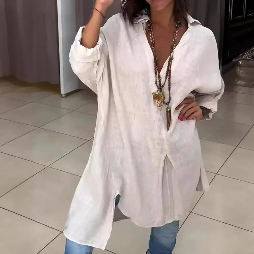 Linen Flow V-Neck Shirt Blouse