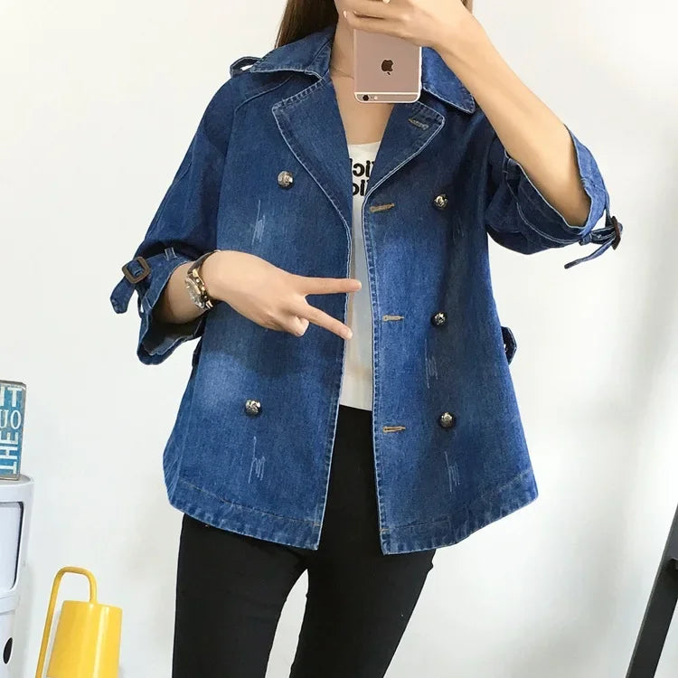Cape Luxe Double-Breasted Denim Coat