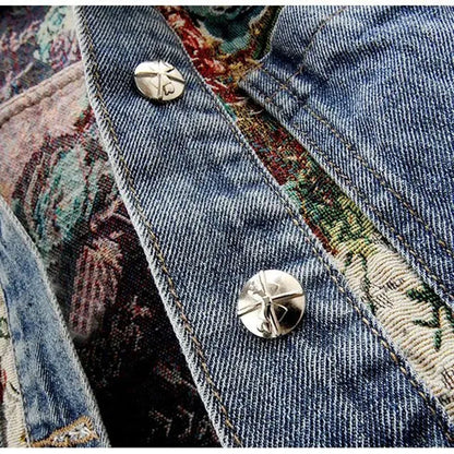 Lapel Luxe Spliced Denim Jacket