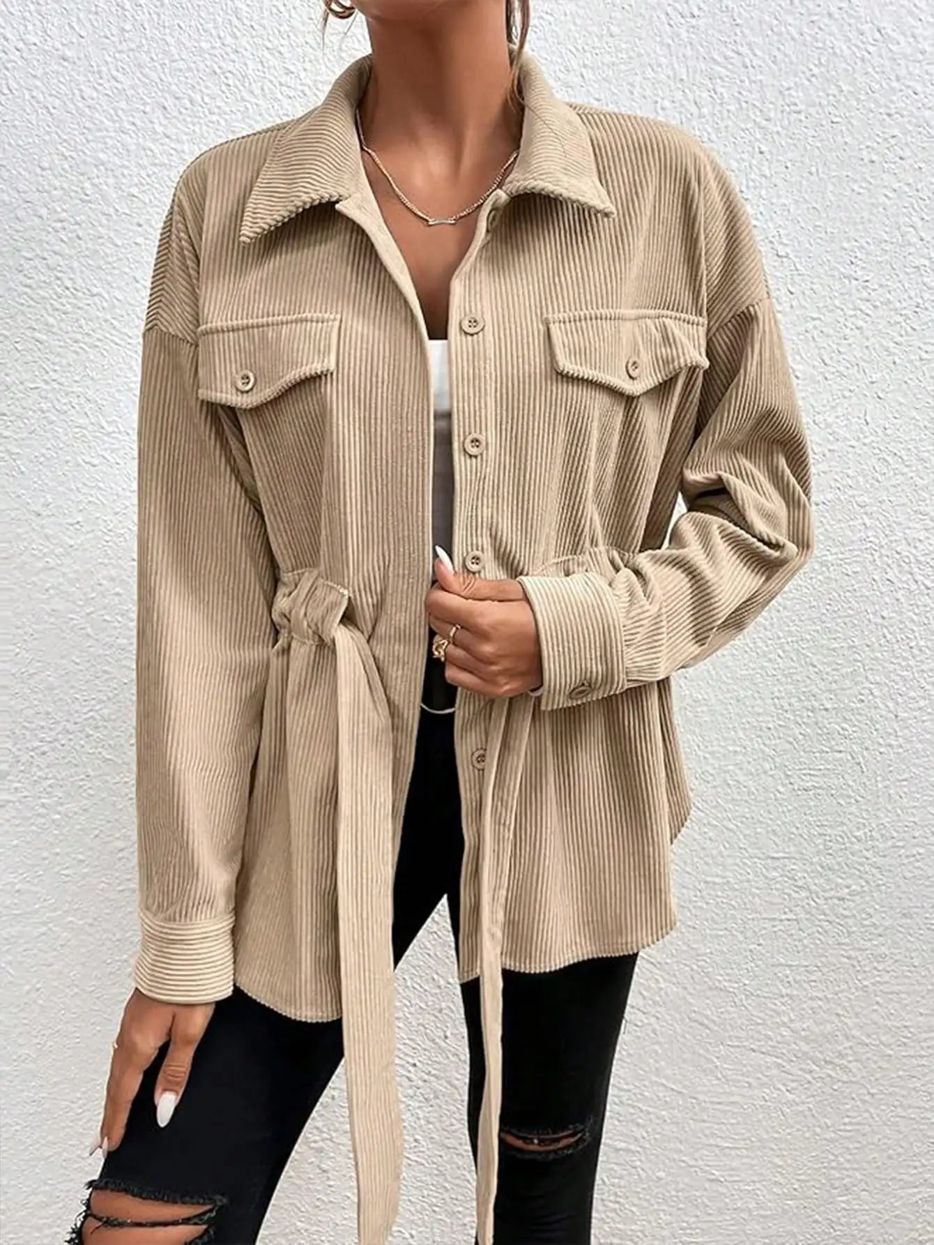 Long Sleeve Belted Coat