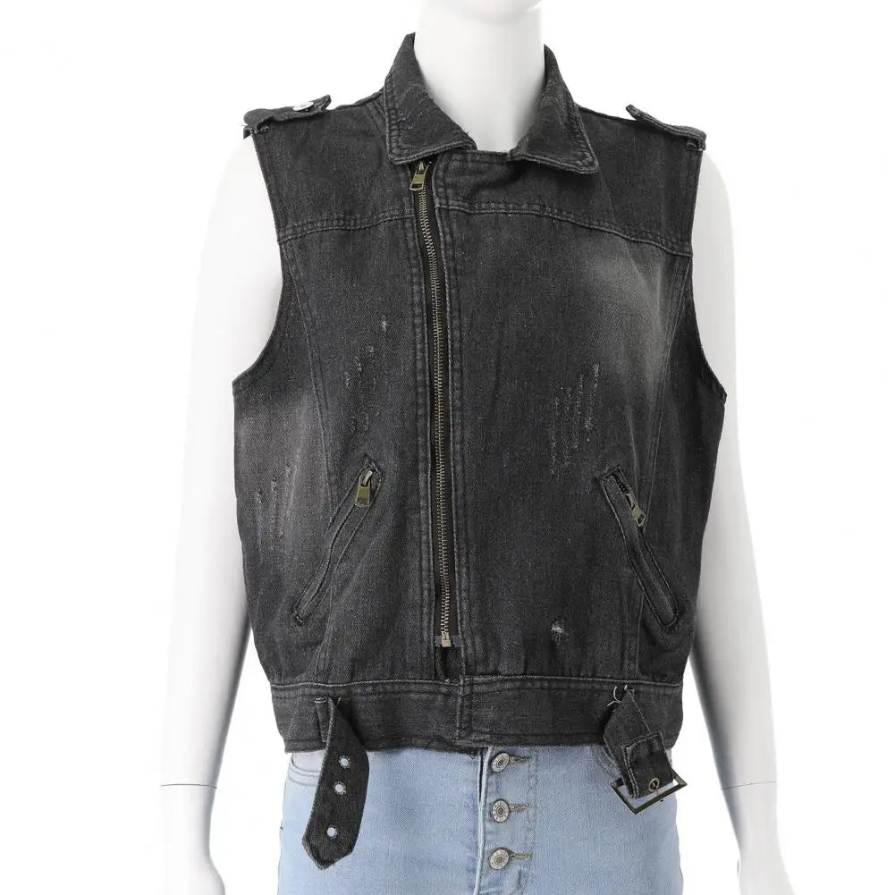 Studded Denim Punk Vest