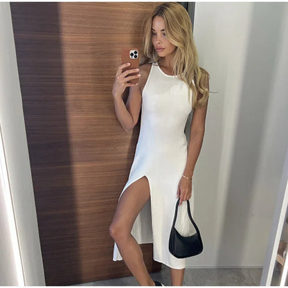 SculptKnit Sleeveless Split Midi Dress