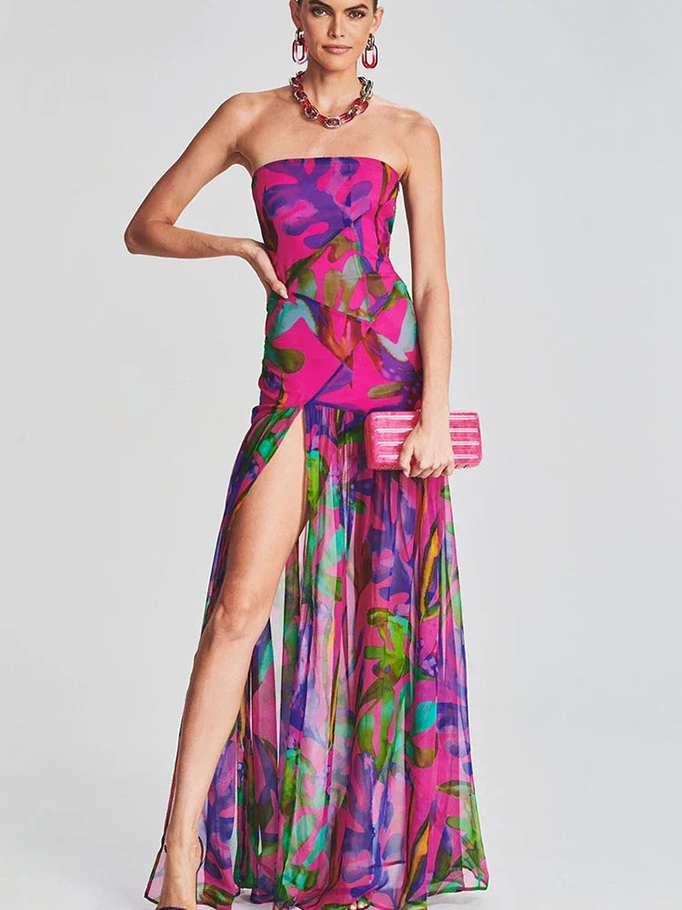 Romantic Glow Strapless Slit Dress