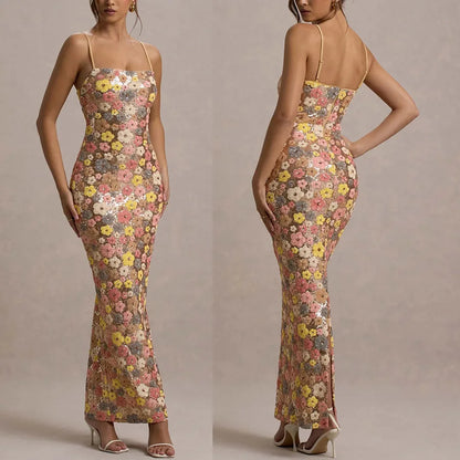 Starlit Bloom Sequin Maxi Dress