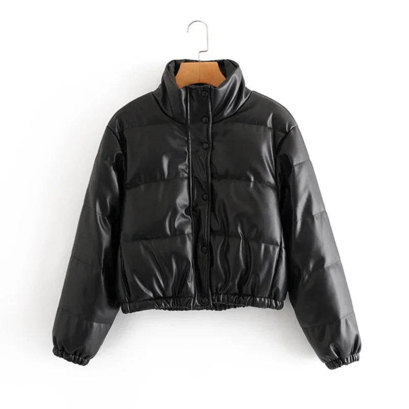 Luxe Frost Short PU Puffer Jacket