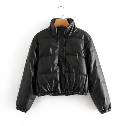 Luxe Frost Short PU Puffer Jacket