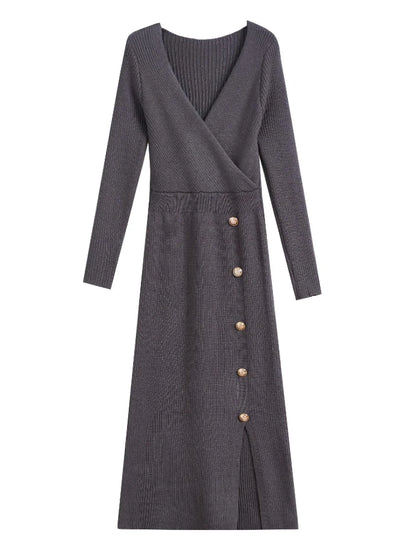 VeltriKnit V-Neck Maxi Sweater Dress