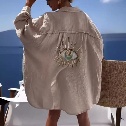 Sequin Eye Lapel Beach Shirt