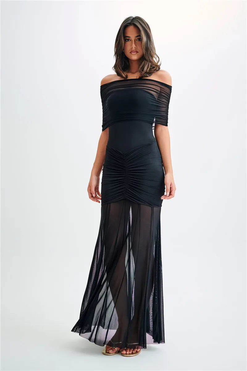 Midnight Allure Strapless Mesh Gown