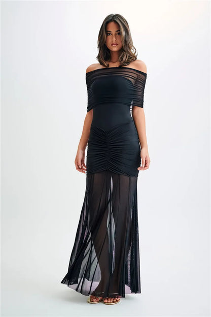 Midnight Allure Strapless Mesh Gown