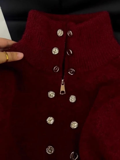 Luxe Fluff Double-Breasted Knit Cardigan