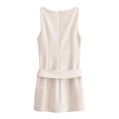Chic Belted Sleeveless Cropped Dress