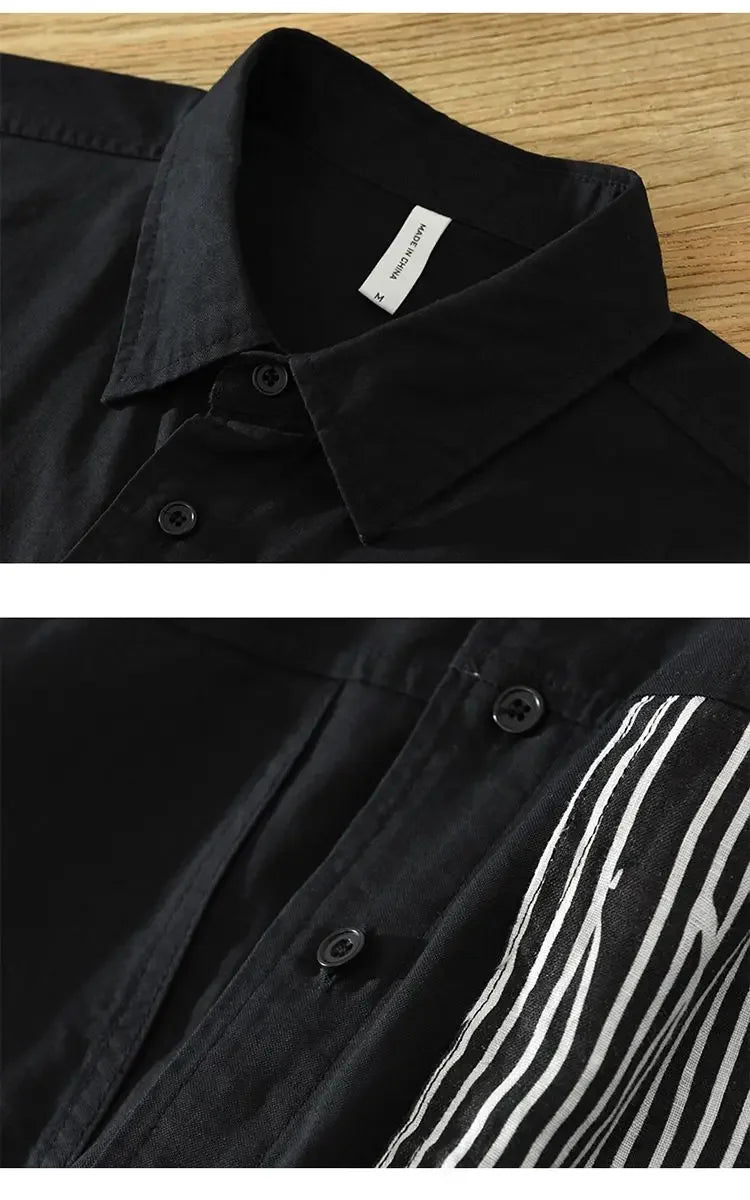Striped Spliced 7-Sleeve Casual Shirt