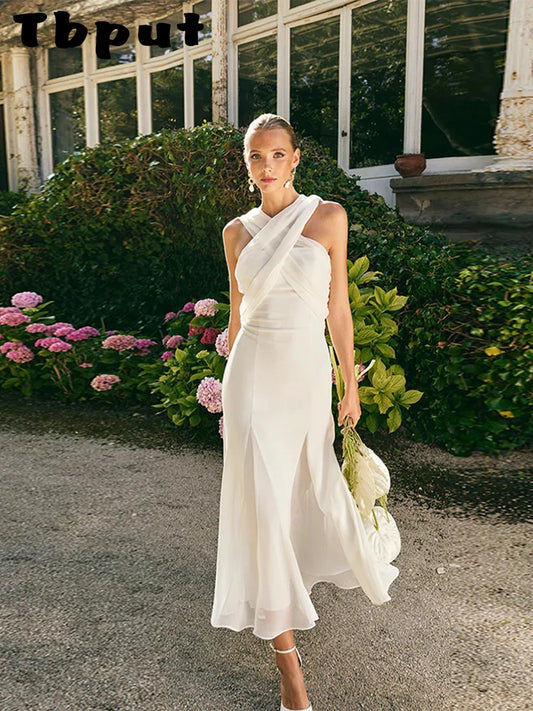 Breeze Charm Pleated Chiffon Ribbon Dress