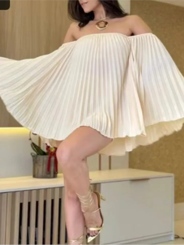 Glimmer Drape One Shoulder Shorts Set