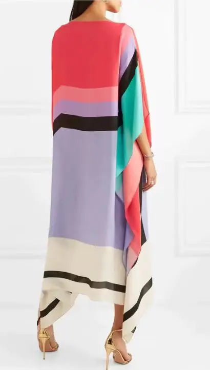 Elegant Boho Striped Patchwork Maxi Dress