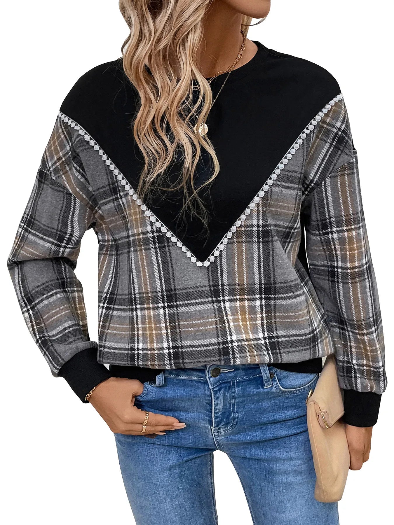 Vintage Plaid Patchwork Pullover