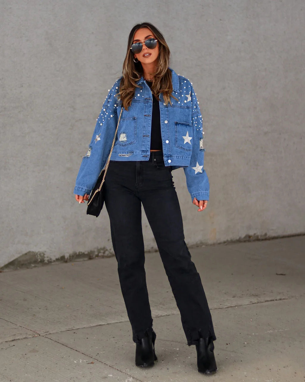 Glam Starry Beaded Denim Jacket