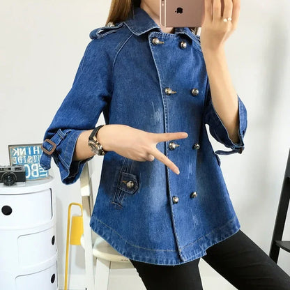 Cape Luxe Double-Breasted Denim Coat