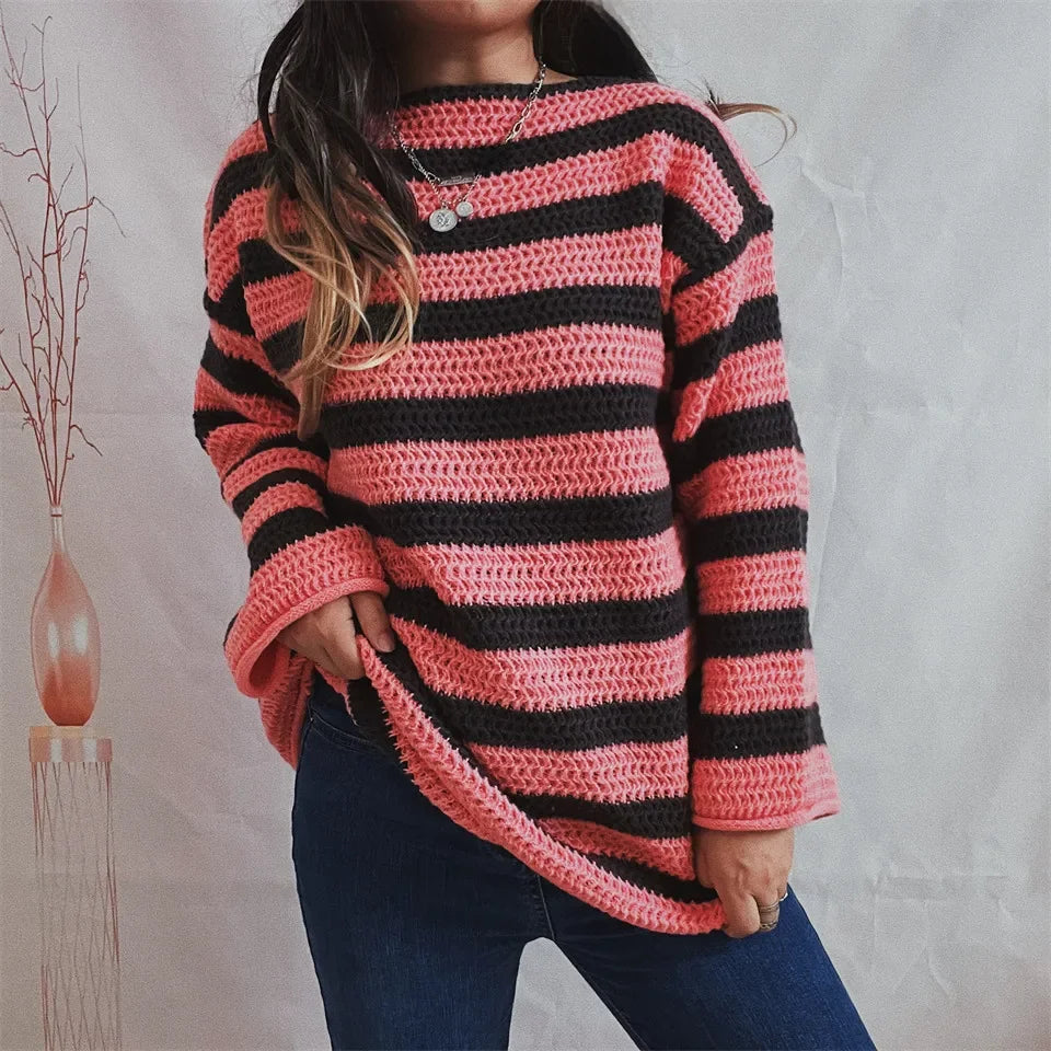 Autumn Stripes V-Neck Knit Pullover