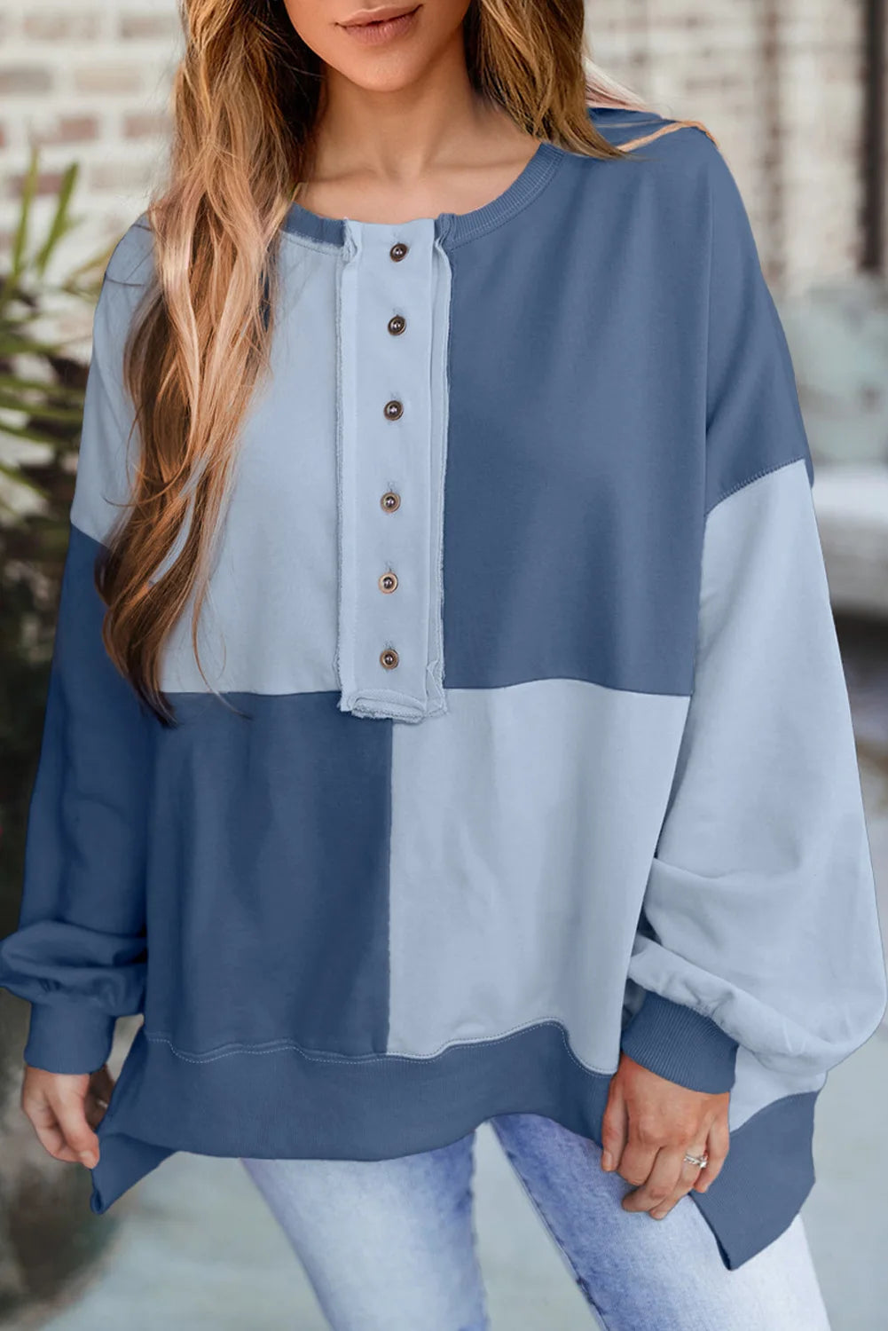 Trendy Contrast Buckle Sweatshirt