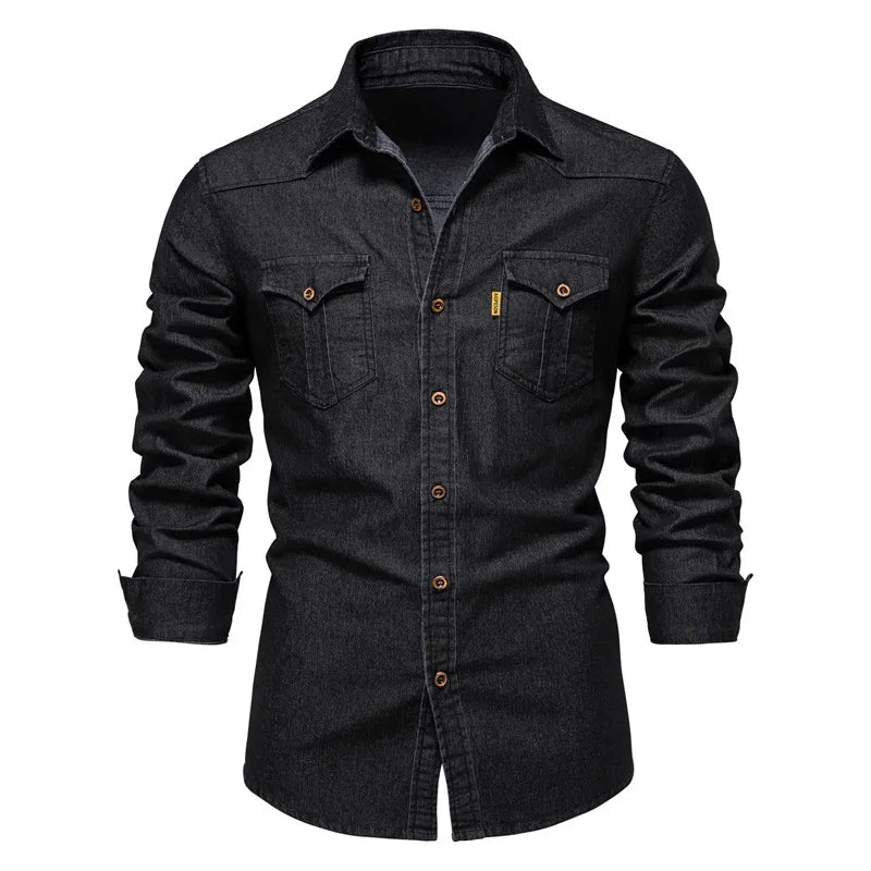 Elastic Cotton Slim Fit Denim Shirt