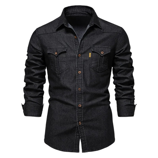 Elastic Cotton Slim Fit Denim Shirt