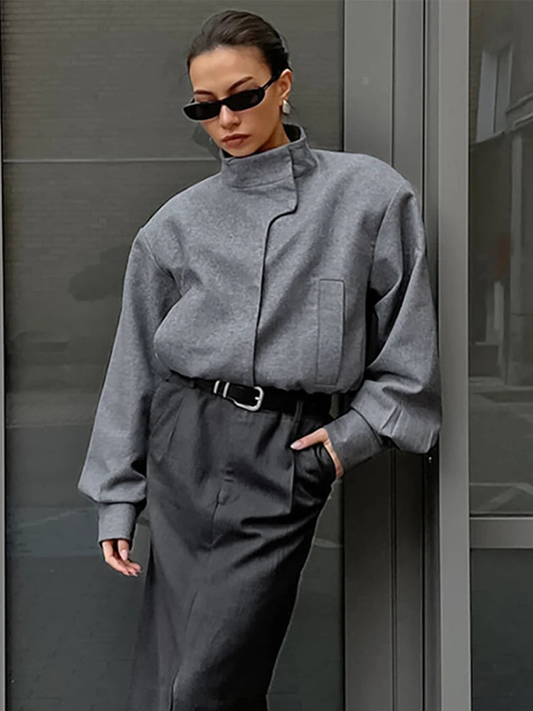 Elegant Gray Woolen Coat