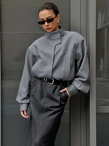Elegant Gray Woolen Coat