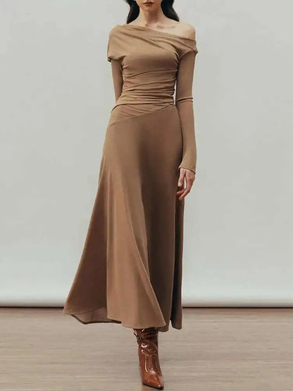 Crimson Drape One-Shoulder Knit Dress