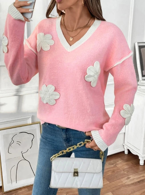 Blossom Touch V-Neck Knit Sweater