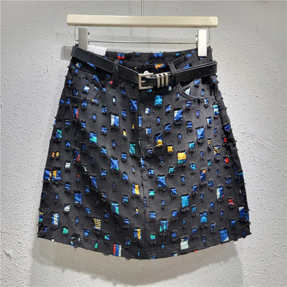 High Waist Denim A-Line Skirt