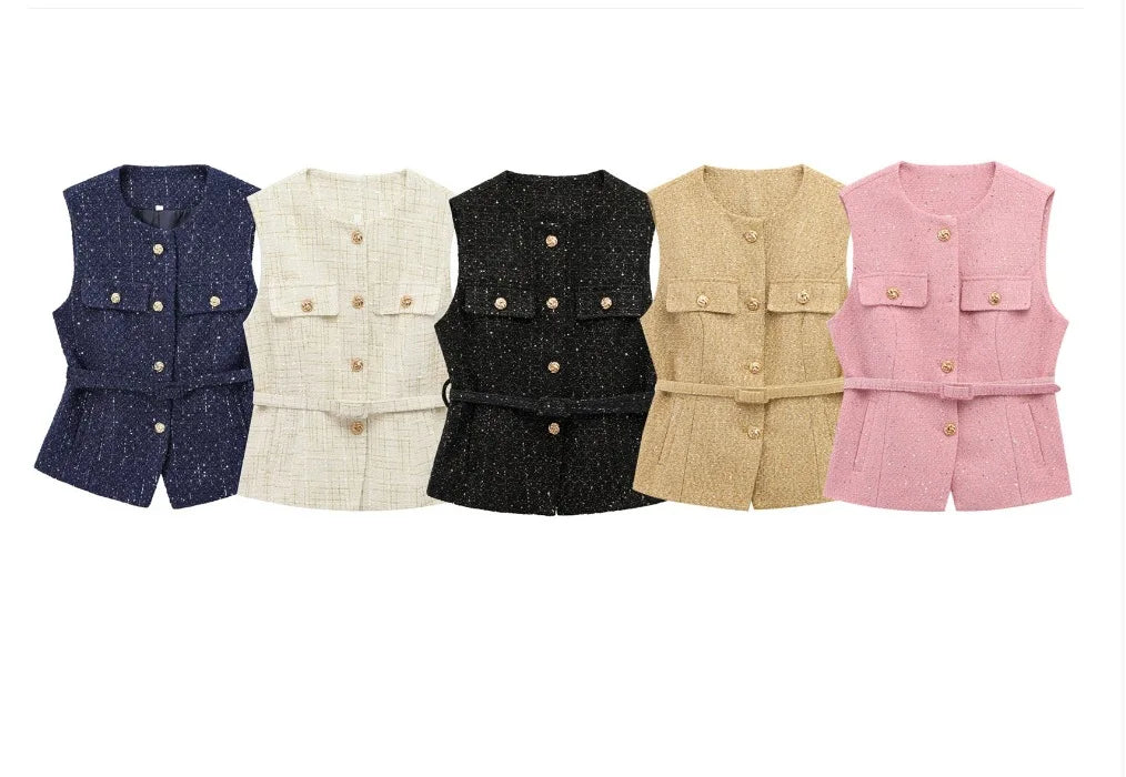 Glam Sequin Belted Vest