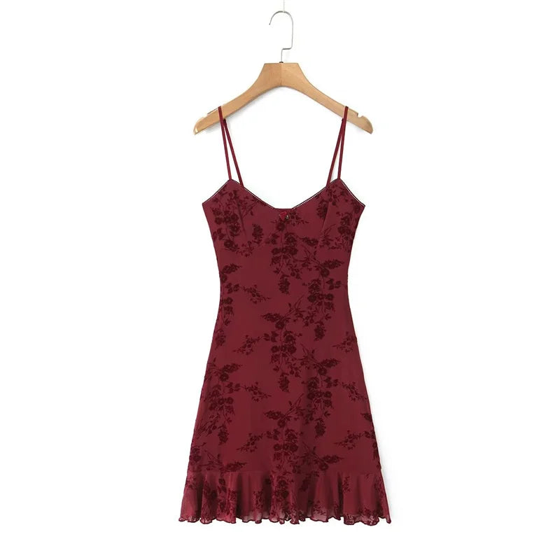 Vintage Floral Burgundy Mini Dress