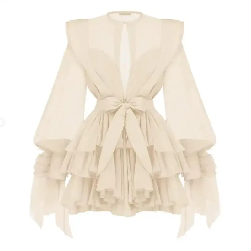 Lace Whirl Ruffle Mini Dress