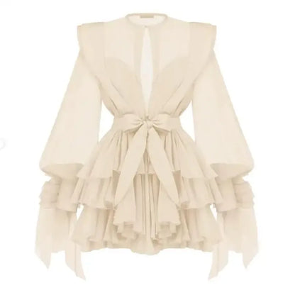 Lace Whirl Ruffle Mini Dress