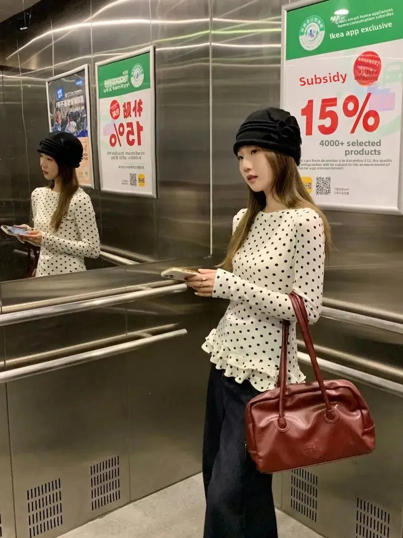 Ruffle Hem T-Shirt — Cute Polka Dot Casual