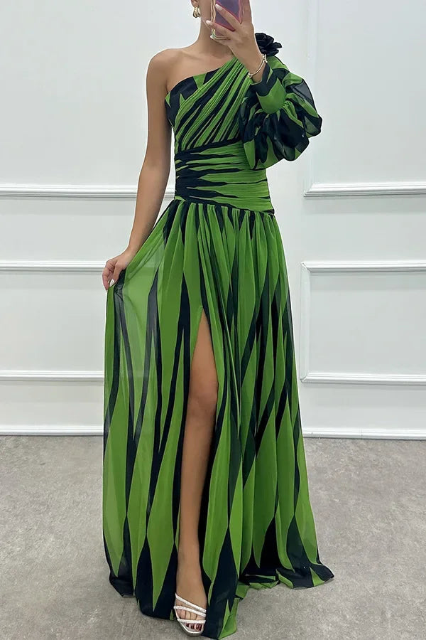 Striped Allure One-Shoulder Dress