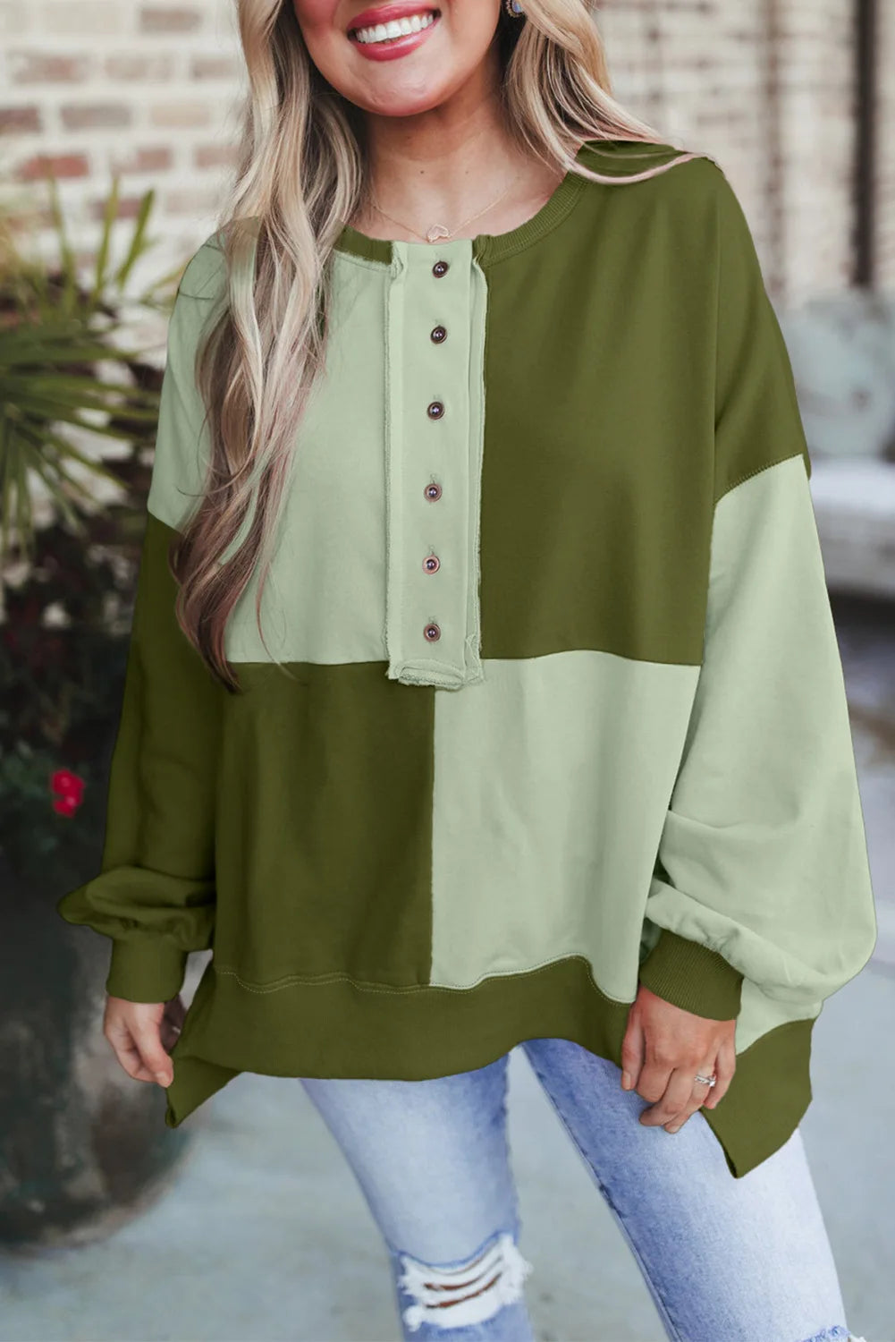 Trendy Contrast Buckle Sweatshirt