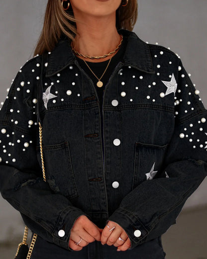 Glam Starry Beaded Denim Jacket