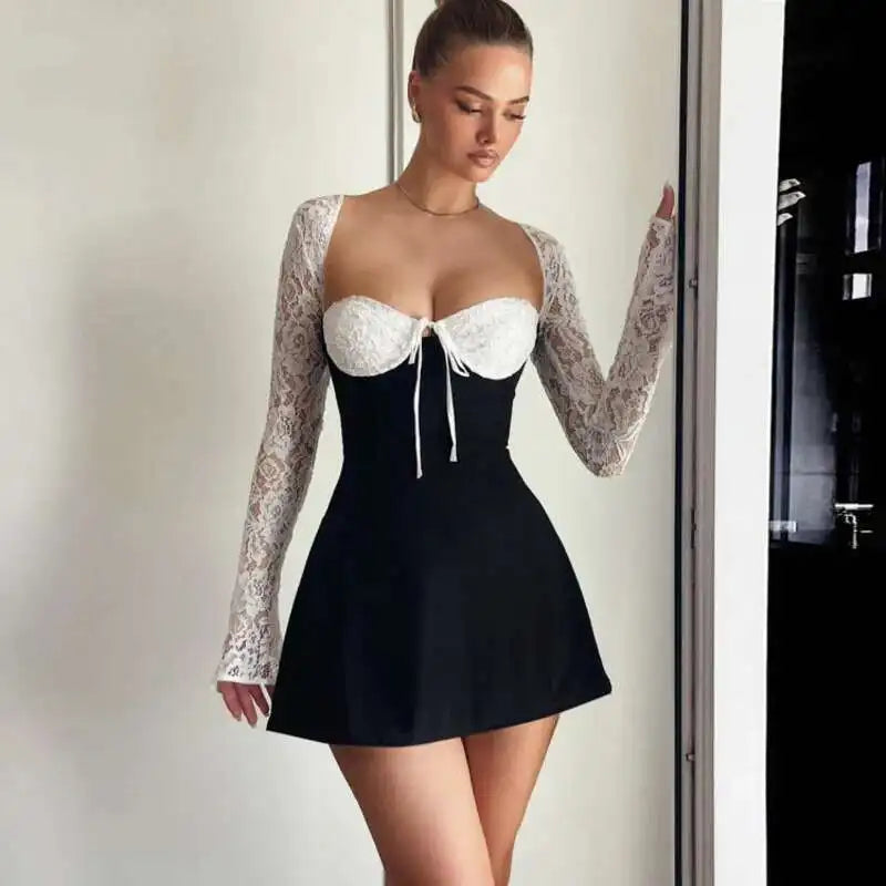 Lace Glam Patchwork A-Line Mini Dres
